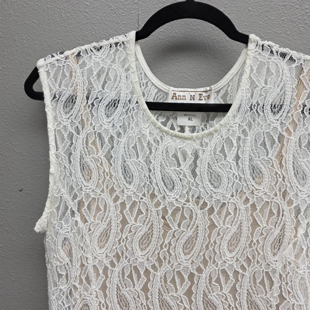 Ann N Eve Lace Dress Set Womens XL Ivory White Brown 3 Piece Boho Made U.S.A. - Picture 9 of 16